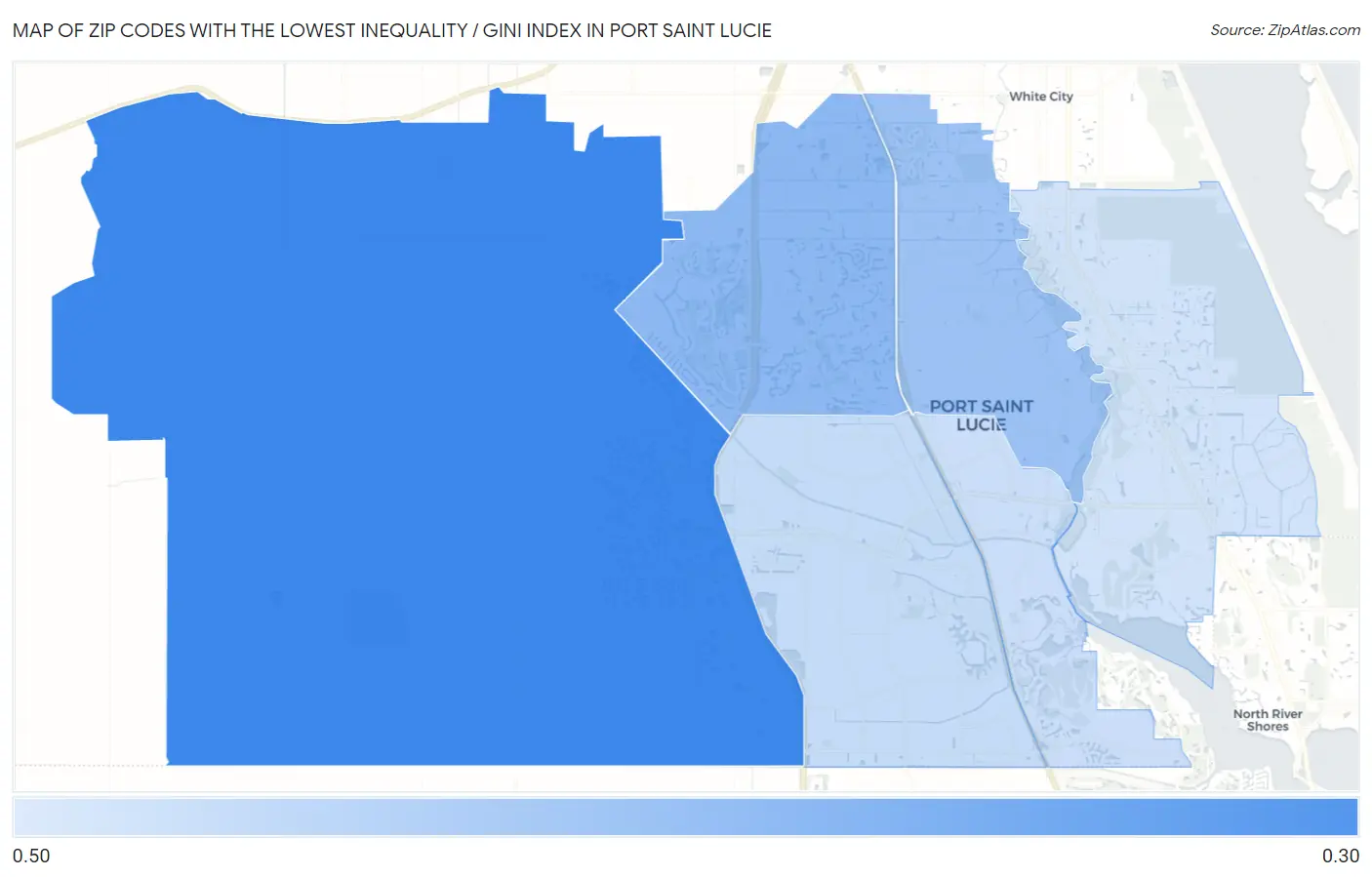 Zip Codes with the Lowest Inequality / Gini Index in Port Saint Lucie Map