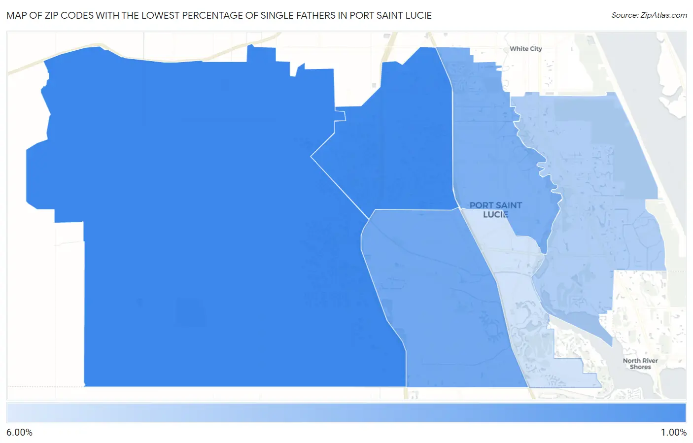 Zip Codes with the Lowest Percentage of Single Fathers in Port Saint Lucie Map