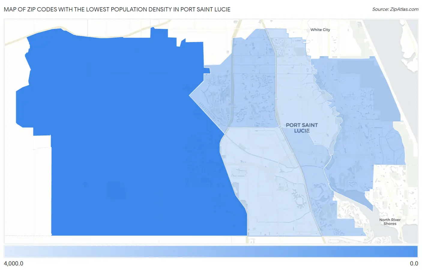 Zip Codes with the Lowest Population Density in Port Saint Lucie Map