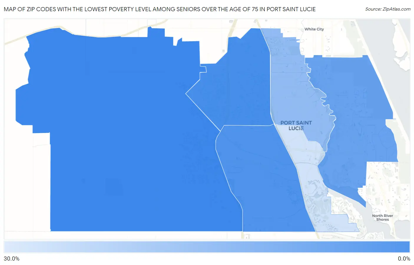 Zip Codes with the Lowest Poverty Level Among Seniors Over the Age of 75 in Port Saint Lucie Map