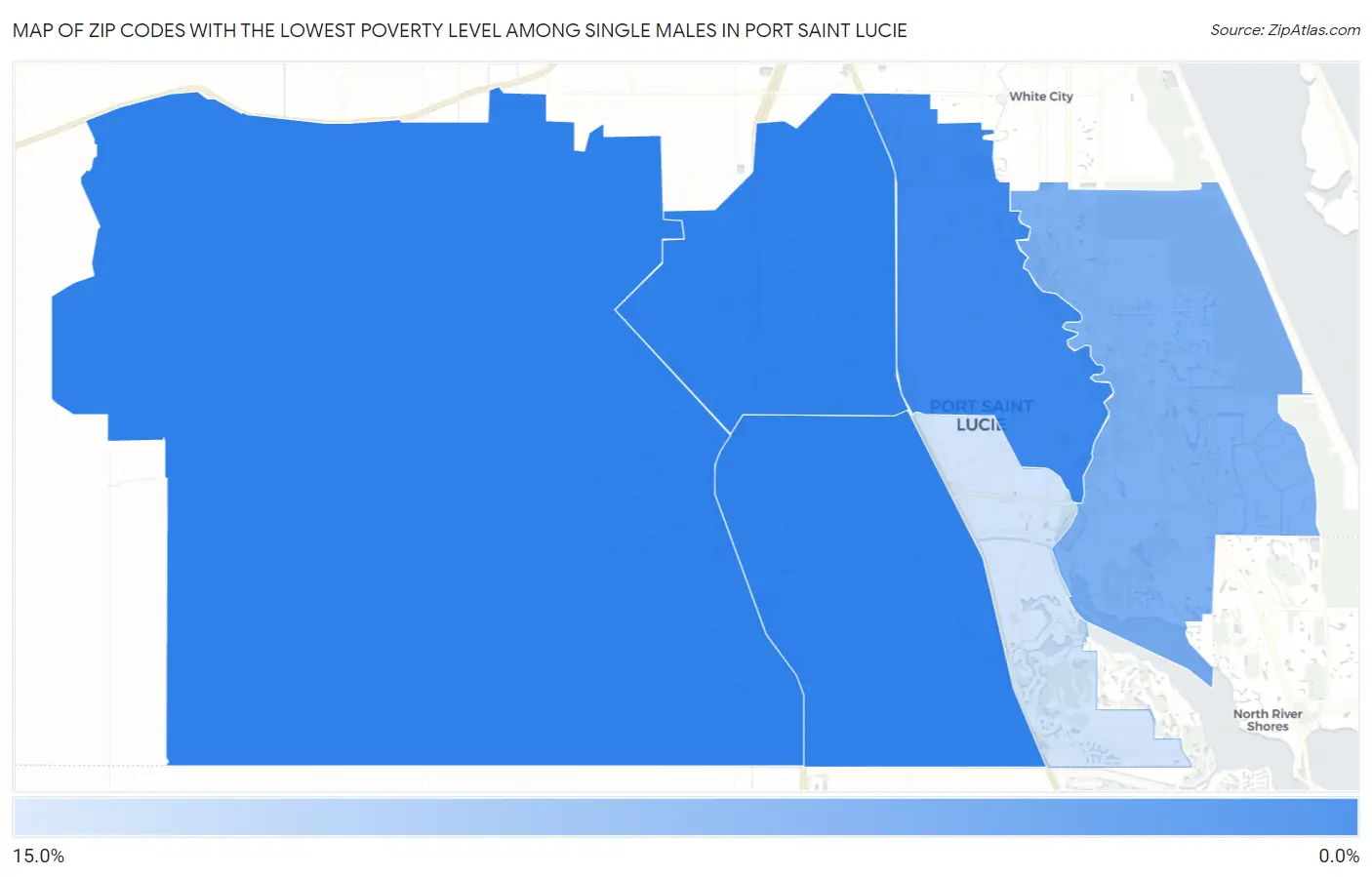 Zip Codes with the Lowest Poverty Level Among Single Males in Port Saint Lucie Map