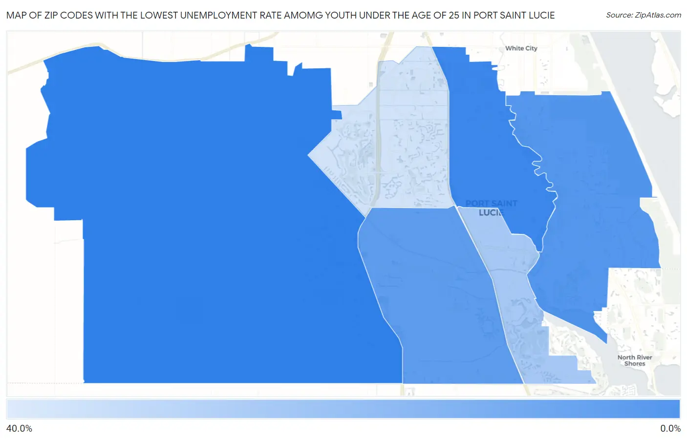 Zip Codes with the Lowest Unemployment Rate Amomg Youth Under the Age of 25 in Port Saint Lucie Map
