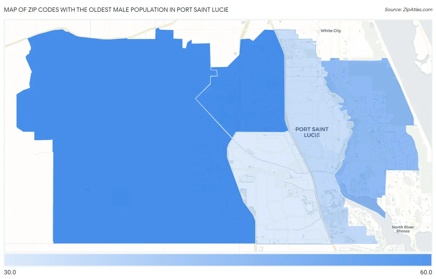 Zip Codes with the Oldest Male Population in Port Saint Lucie Map