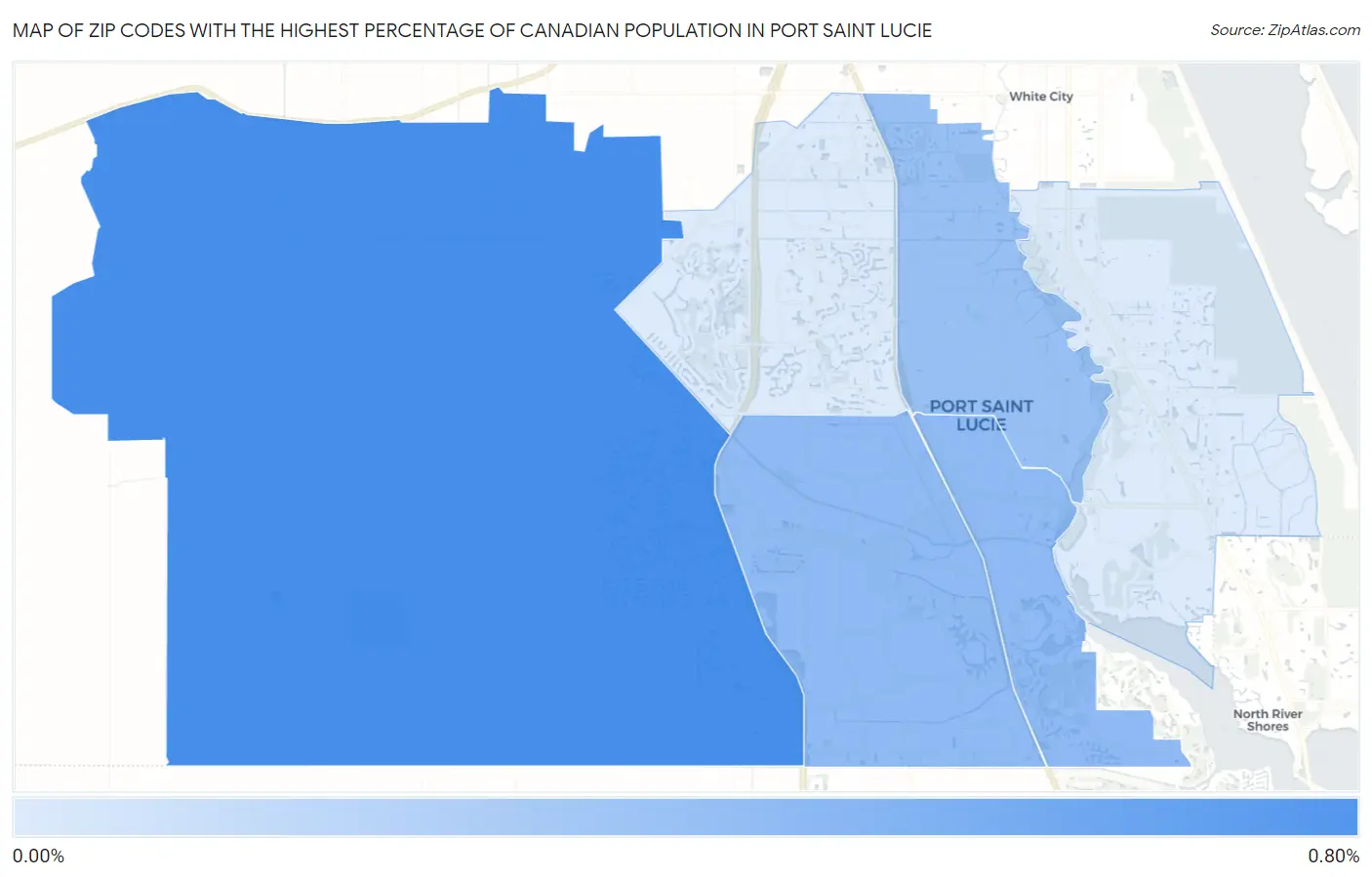 Zip Codes with the Highest Percentage of Canadian Population in Port Saint Lucie Map
