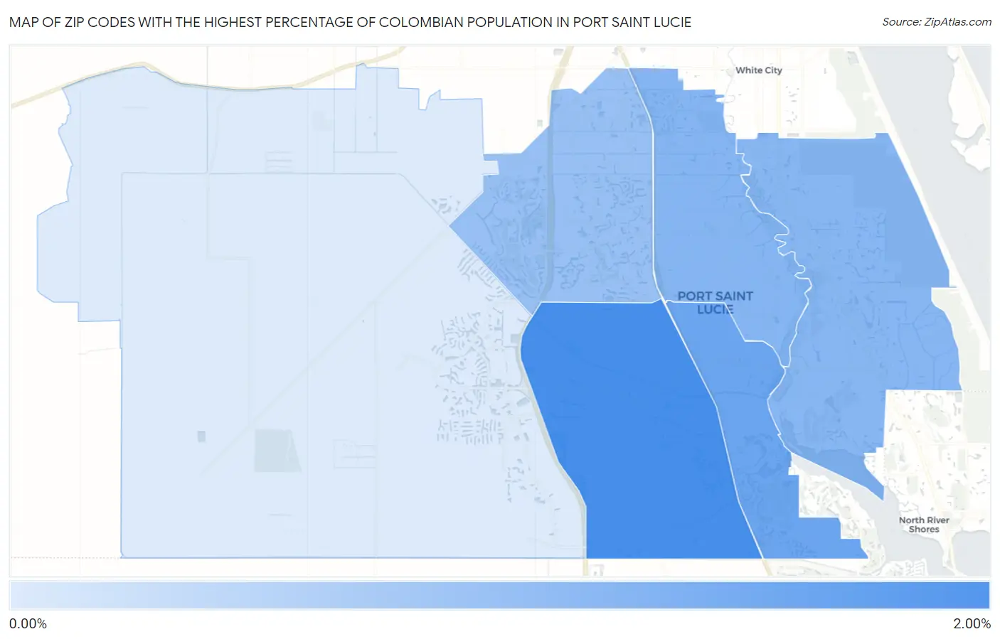 Zip Codes with the Highest Percentage of Colombian Population in Port Saint Lucie Map
