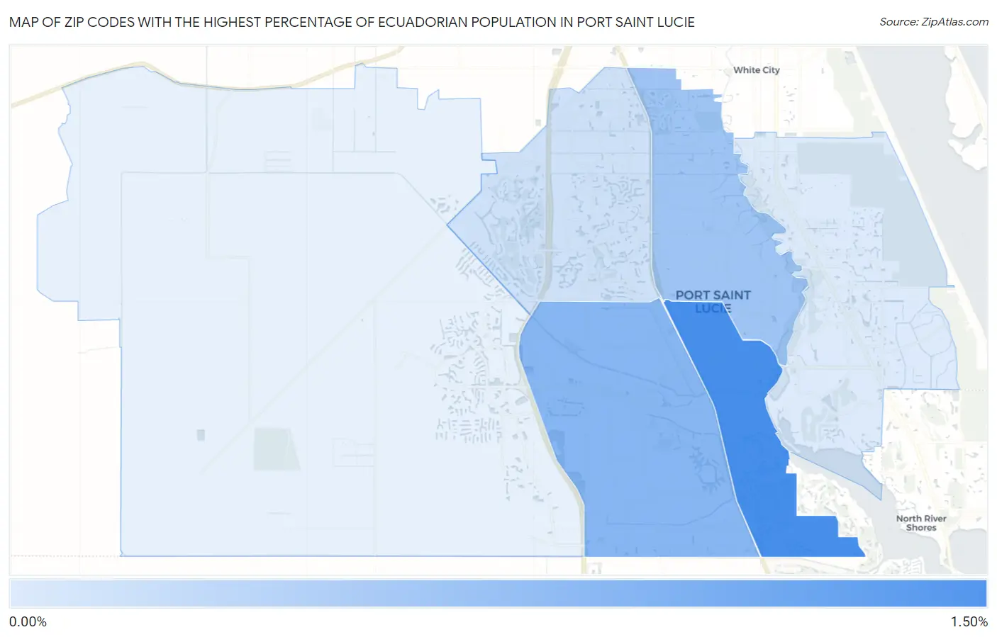 Zip Codes with the Highest Percentage of Ecuadorian Population in Port Saint Lucie Map