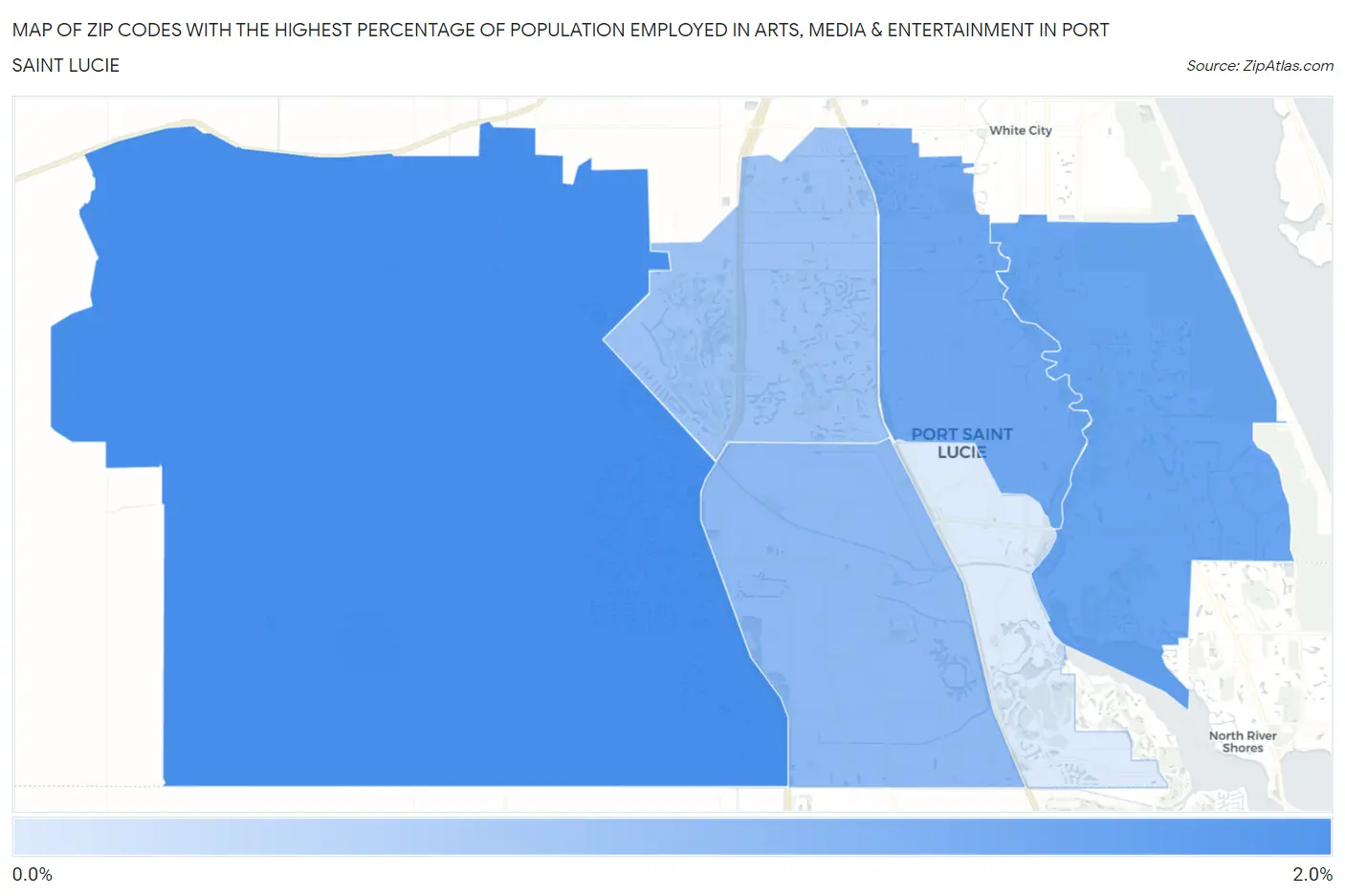 Zip Codes with the Highest Percentage of Population Employed in Arts, Media & Entertainment in Port Saint Lucie Map