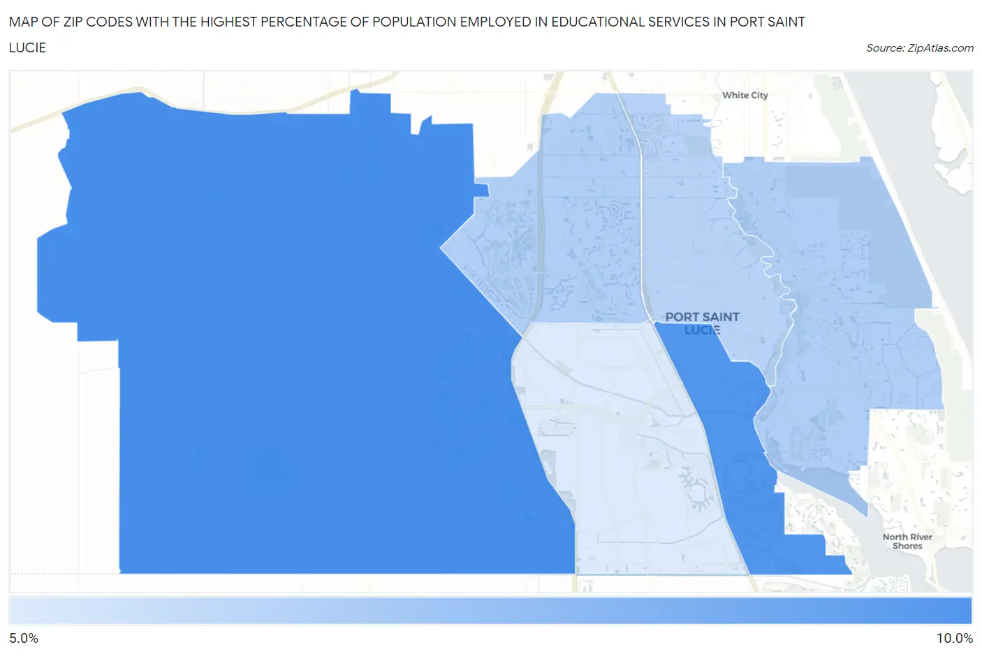 Zip Codes with the Highest Percentage of Population Employed in Educational Services in Port Saint Lucie Map