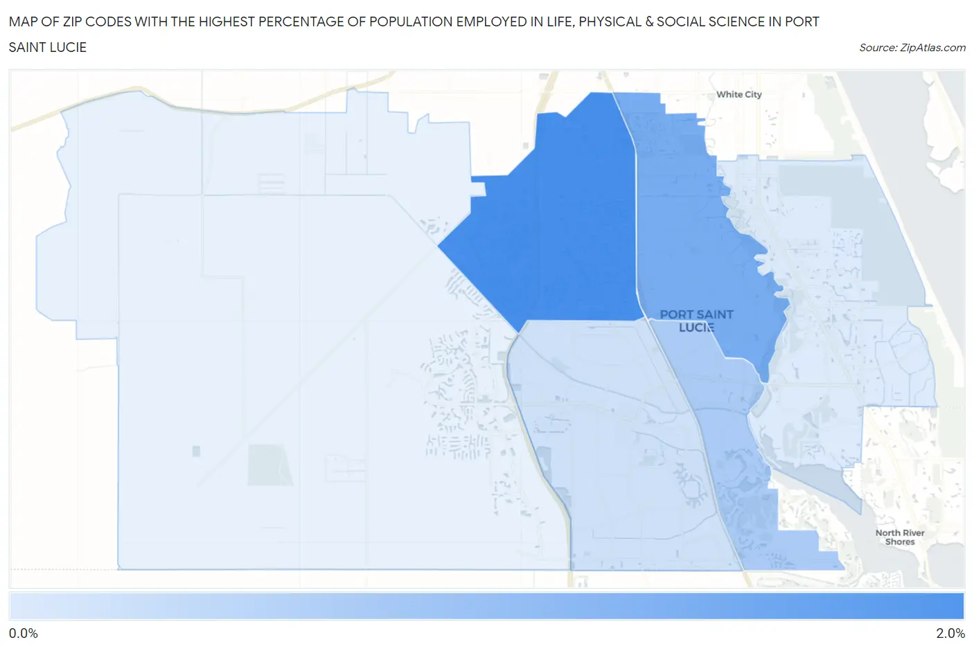 Zip Codes with the Highest Percentage of Population Employed in Life, Physical & Social Science in Port Saint Lucie Map