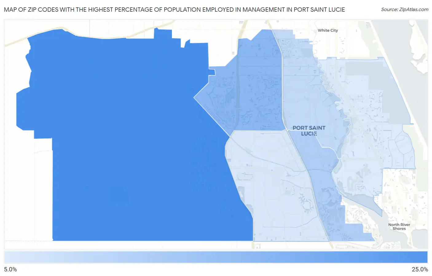 Zip Codes with the Highest Percentage of Population Employed in Management in Port Saint Lucie Map