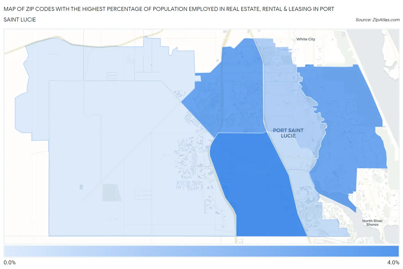Zip Codes with the Highest Percentage of Population Employed in Real Estate, Rental & Leasing in Port Saint Lucie Map