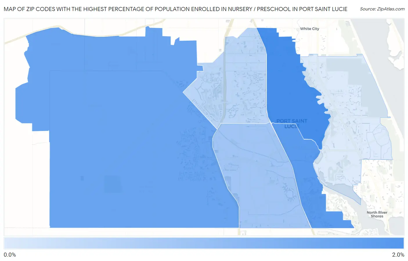 Zip Codes with the Highest Percentage of Population Enrolled in Nursery / Preschool in Port Saint Lucie Map