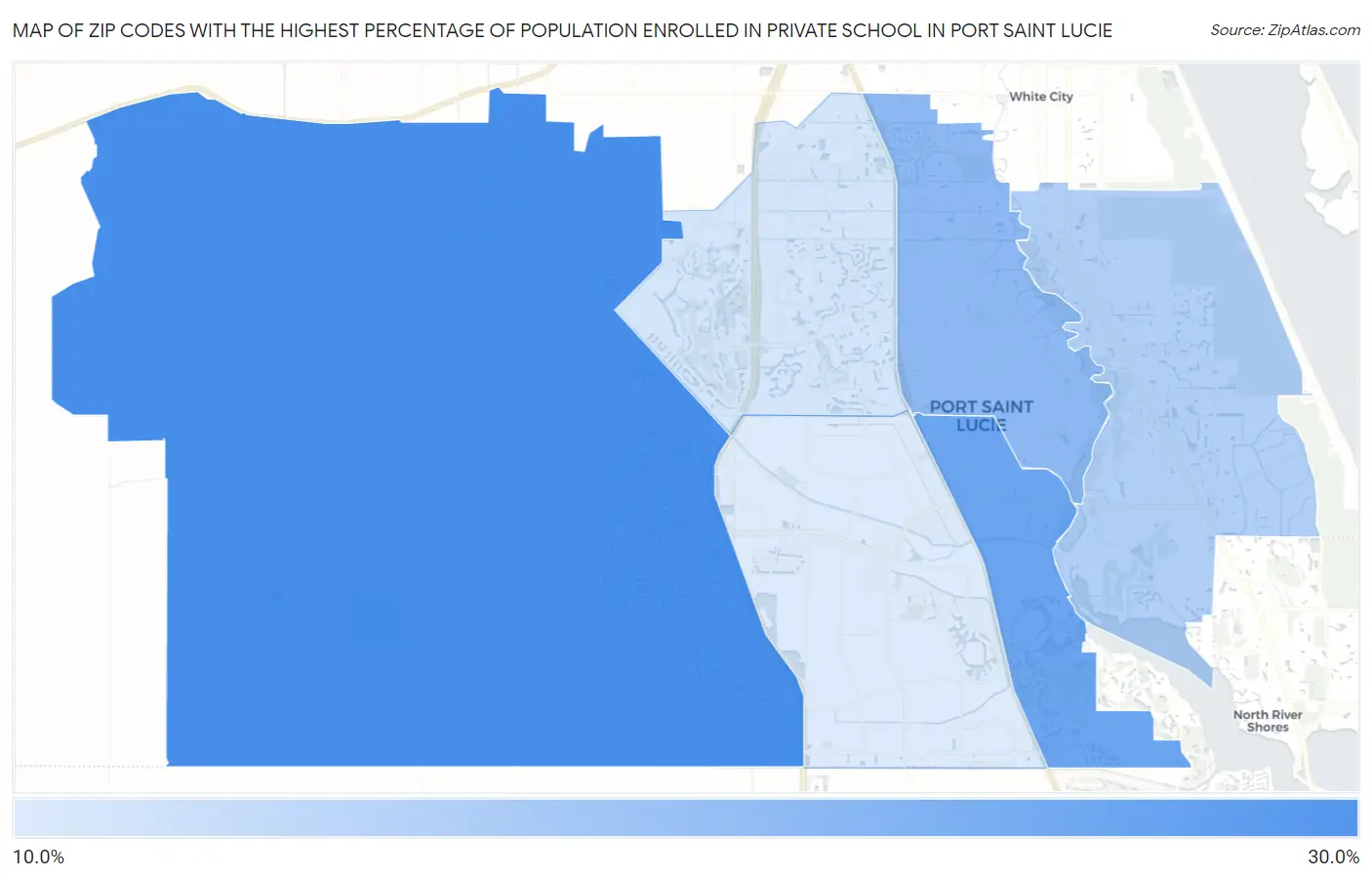 Zip Codes with the Highest Percentage of Population Enrolled in Private School in Port Saint Lucie Map