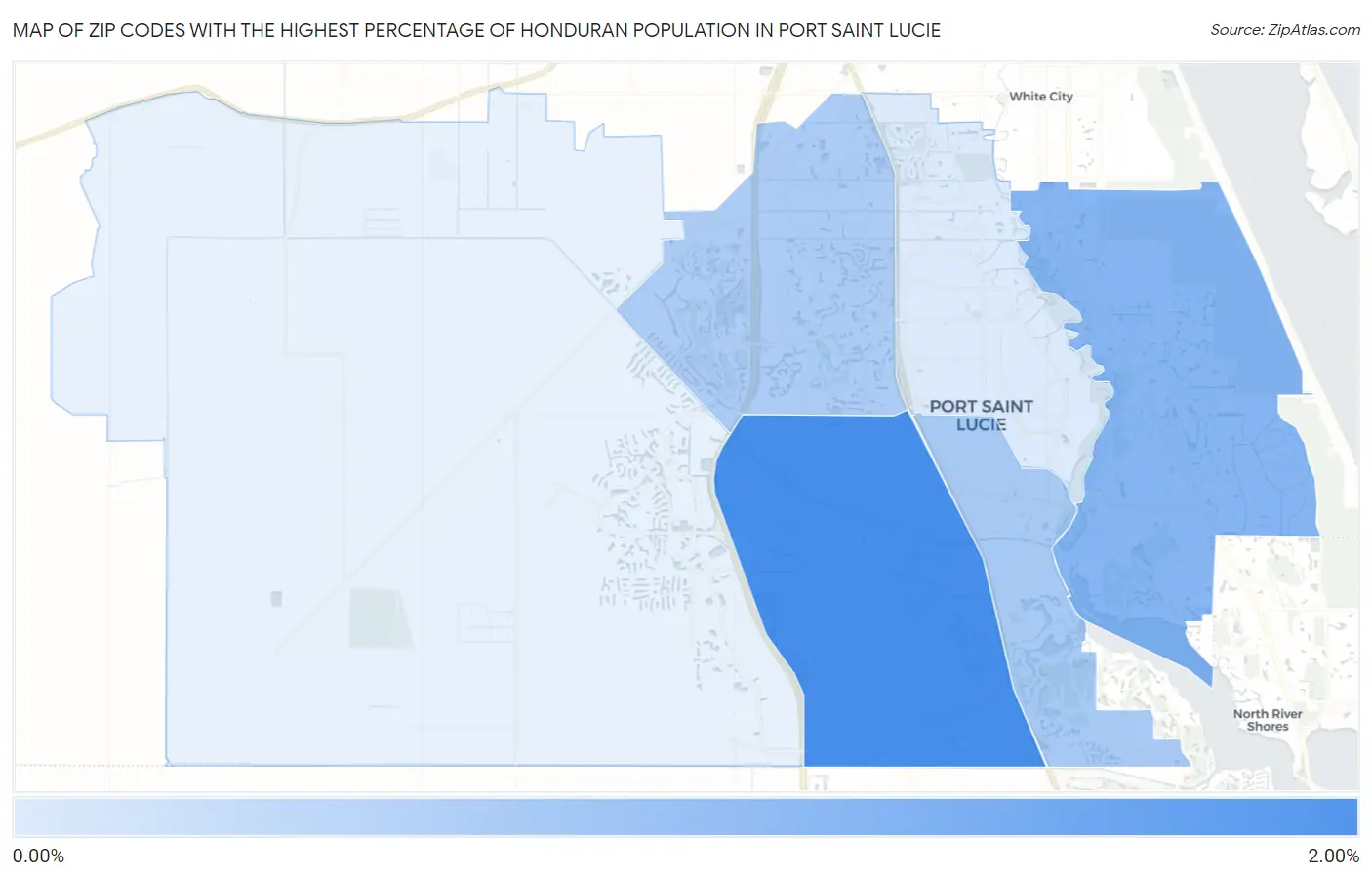 Zip Codes with the Highest Percentage of Honduran Population in Port Saint Lucie Map