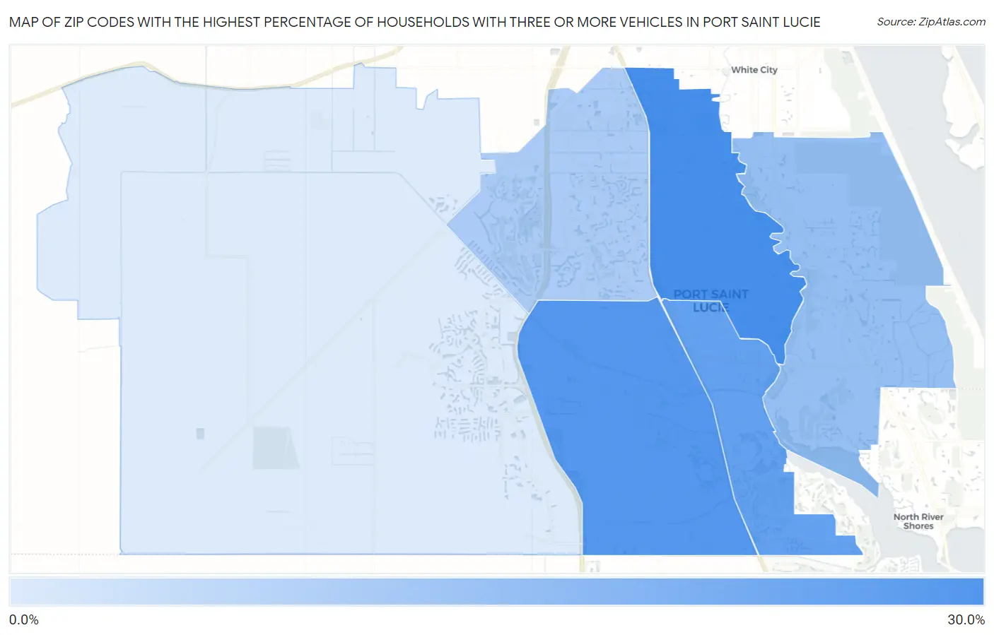 Zip Codes with the Highest Percentage of Households With Three or more Vehicles in Port Saint Lucie Map