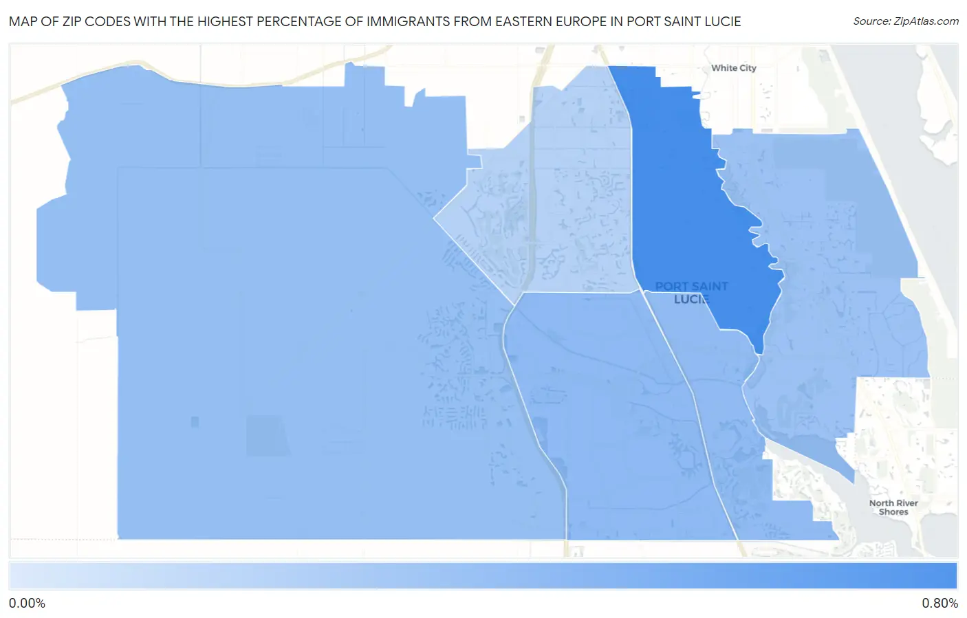 Zip Codes with the Highest Percentage of Immigrants from Eastern Europe in Port Saint Lucie Map