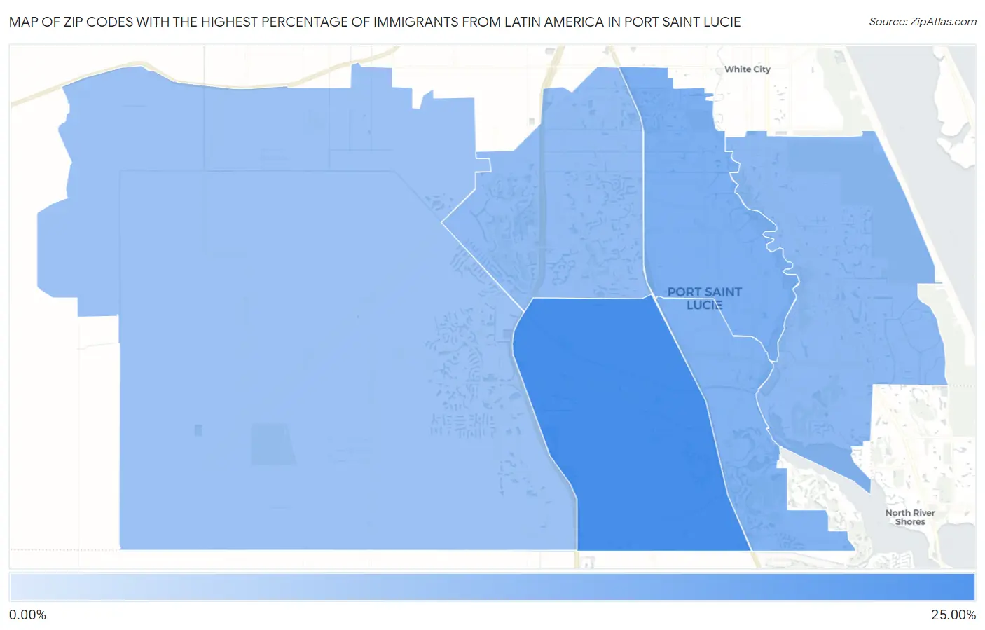 Zip Codes with the Highest Percentage of Immigrants from Latin America in Port Saint Lucie Map