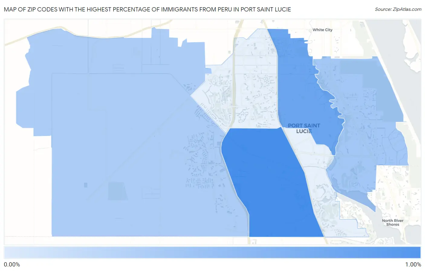 Zip Codes with the Highest Percentage of Immigrants from Peru in Port Saint Lucie Map