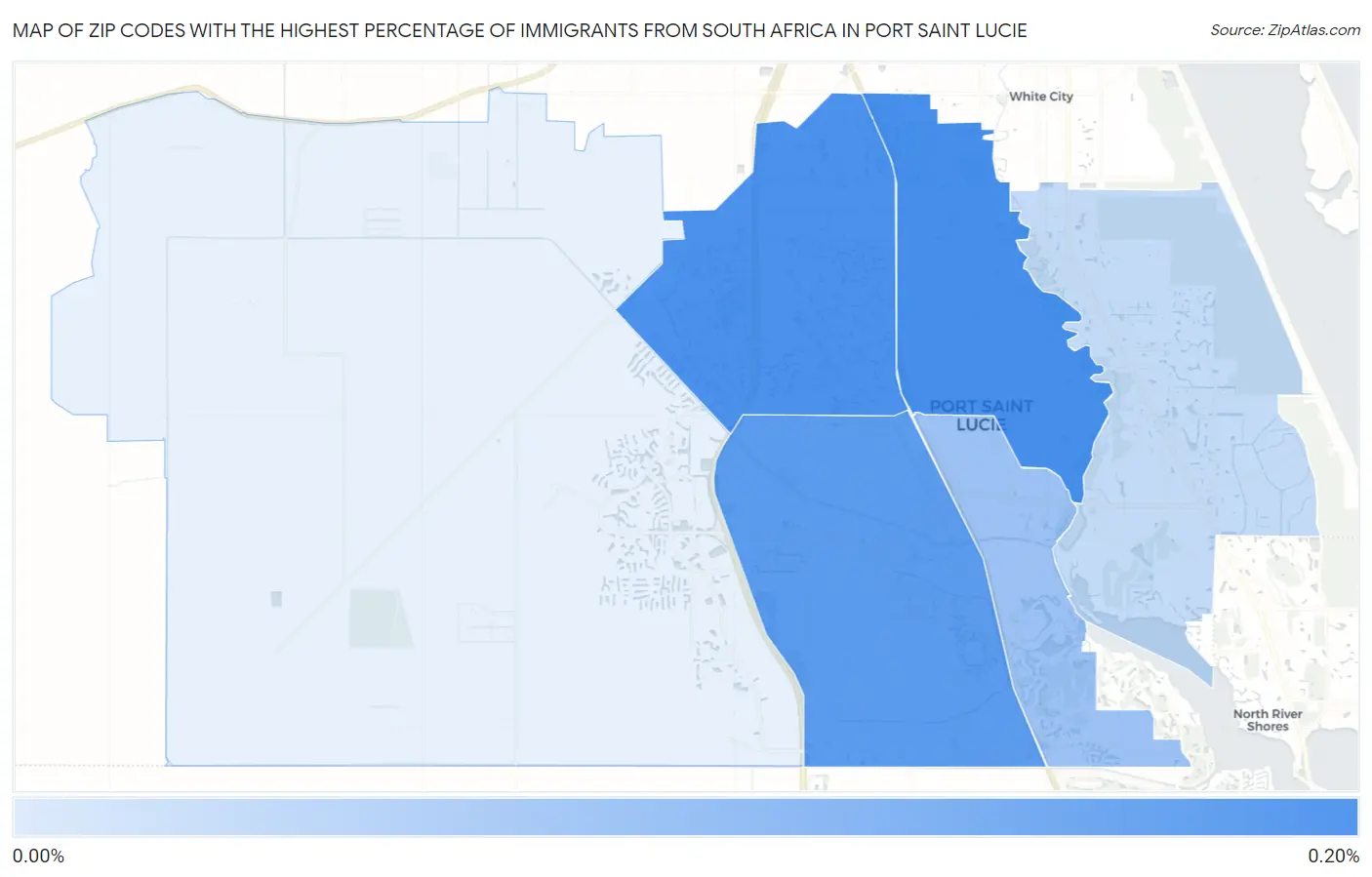 Zip Codes with the Highest Percentage of Immigrants from South Africa in Port Saint Lucie Map