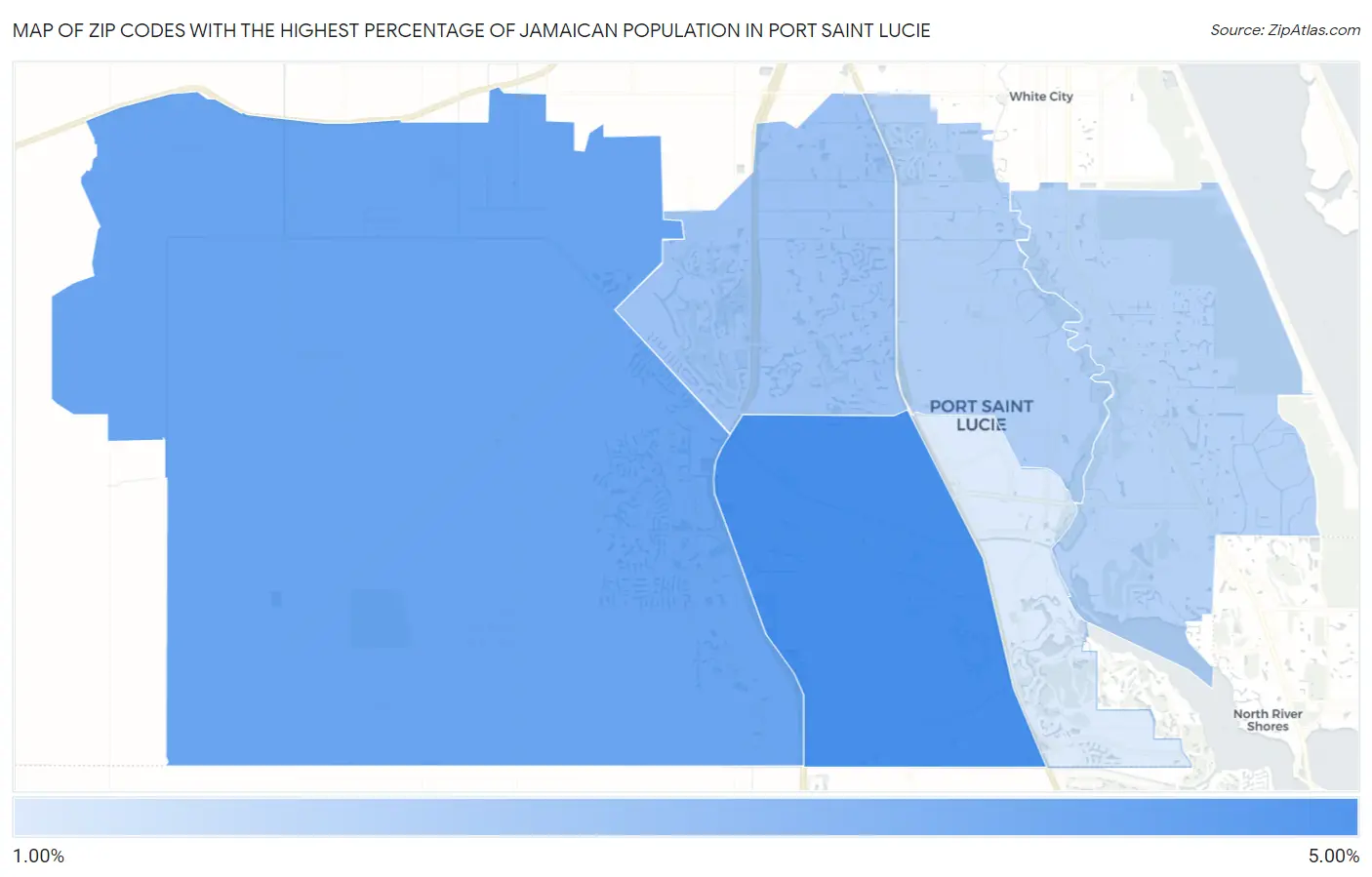 Zip Codes with the Highest Percentage of Jamaican Population in Port Saint Lucie Map