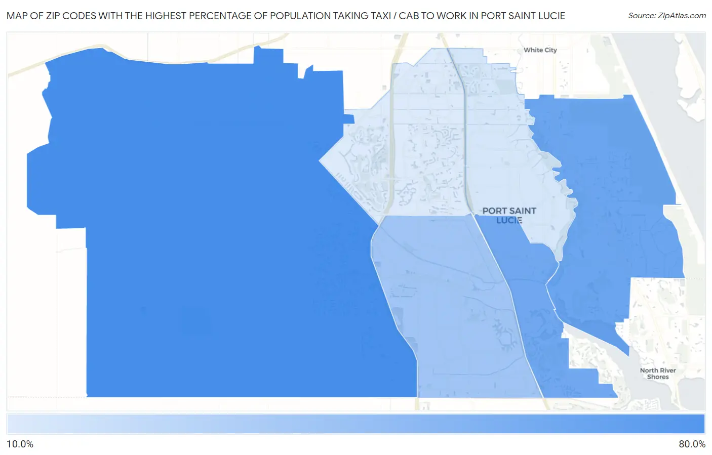 Zip Codes with the Highest Percentage of Population Taking Taxi / Cab to Work in Port Saint Lucie Map
