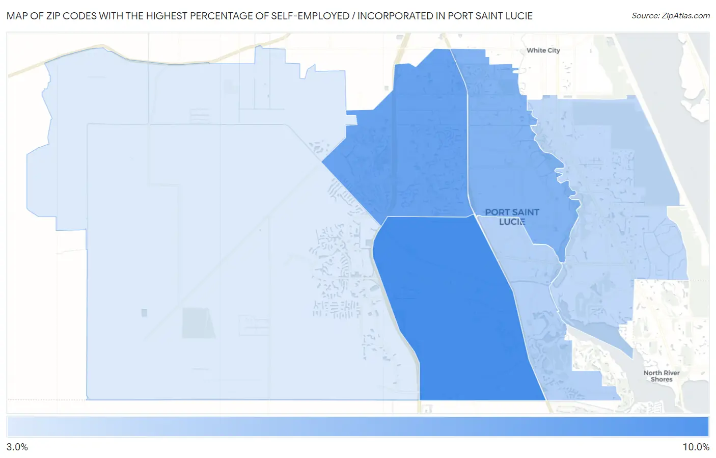Zip Codes with the Highest Percentage of Self-Employed / Incorporated in Port Saint Lucie Map