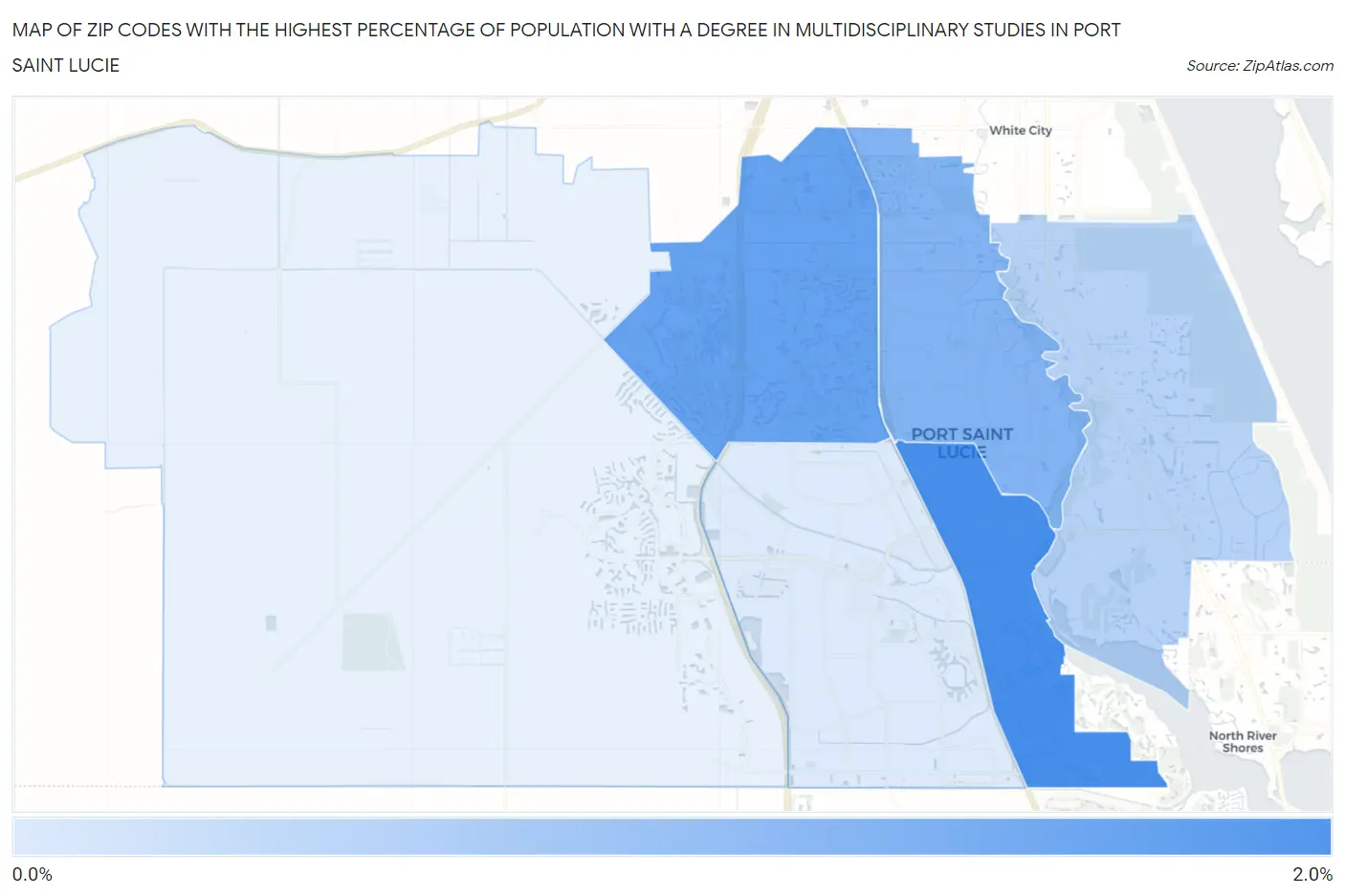 Zip Codes with the Highest Percentage of Population with a Degree in Multidisciplinary Studies in Port Saint Lucie Map