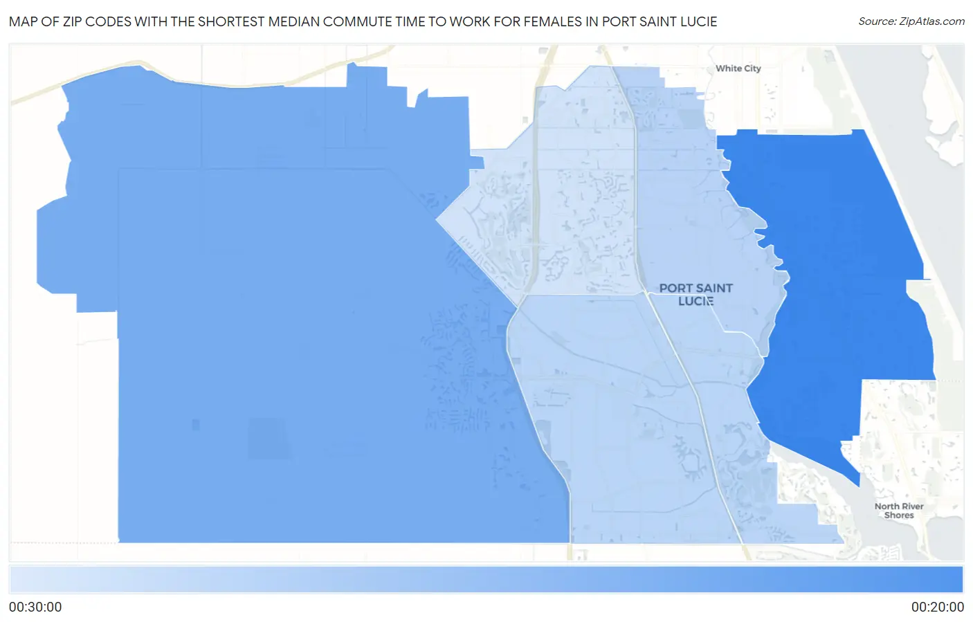 Zip Codes with the Shortest Median Commute Time to Work for Females in Port Saint Lucie Map