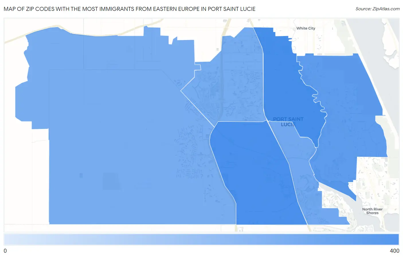 Zip Codes with the Most Immigrants from Eastern Europe in Port Saint Lucie Map