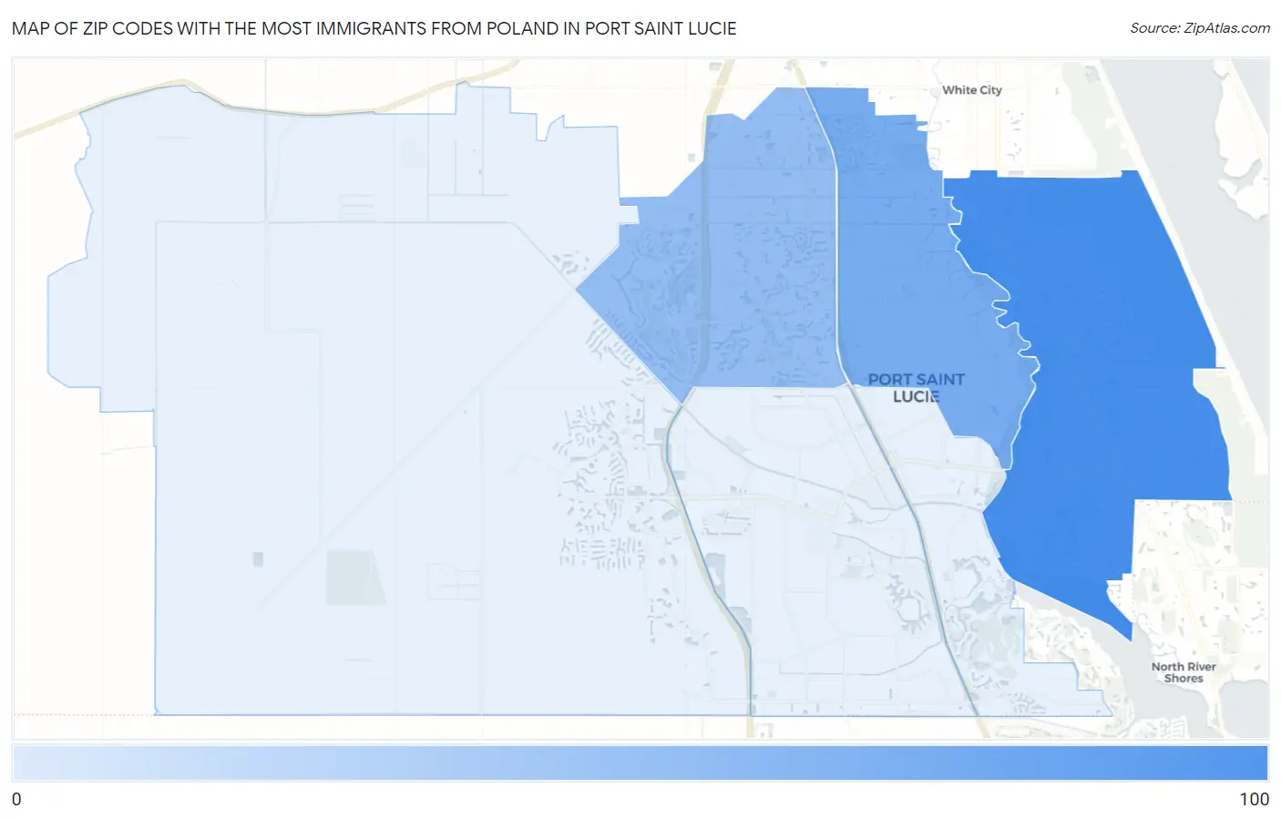 Zip Codes with the Most Immigrants from Poland in Port Saint Lucie Map