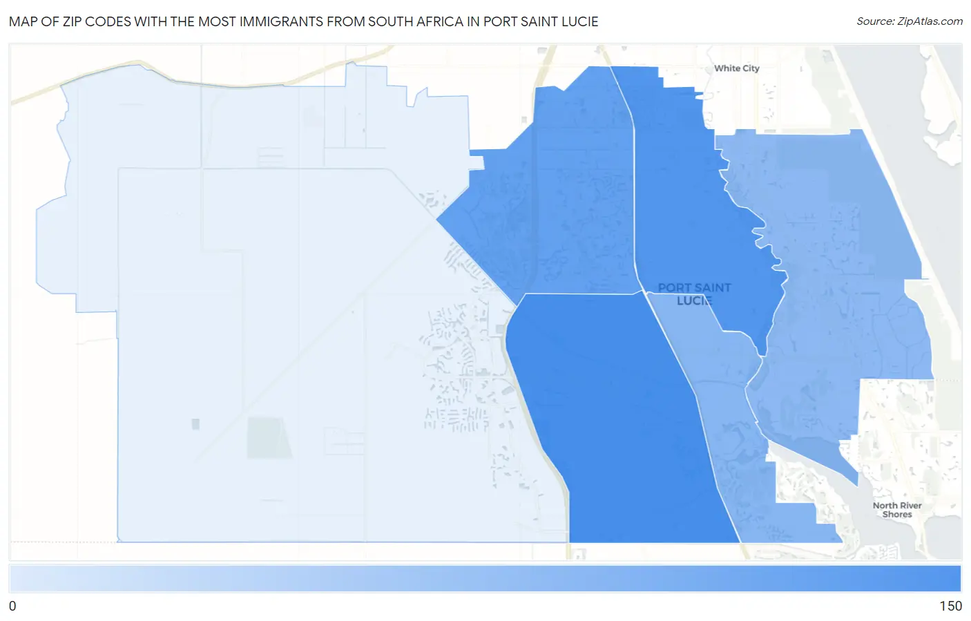 Zip Codes with the Most Immigrants from South Africa in Port Saint Lucie Map