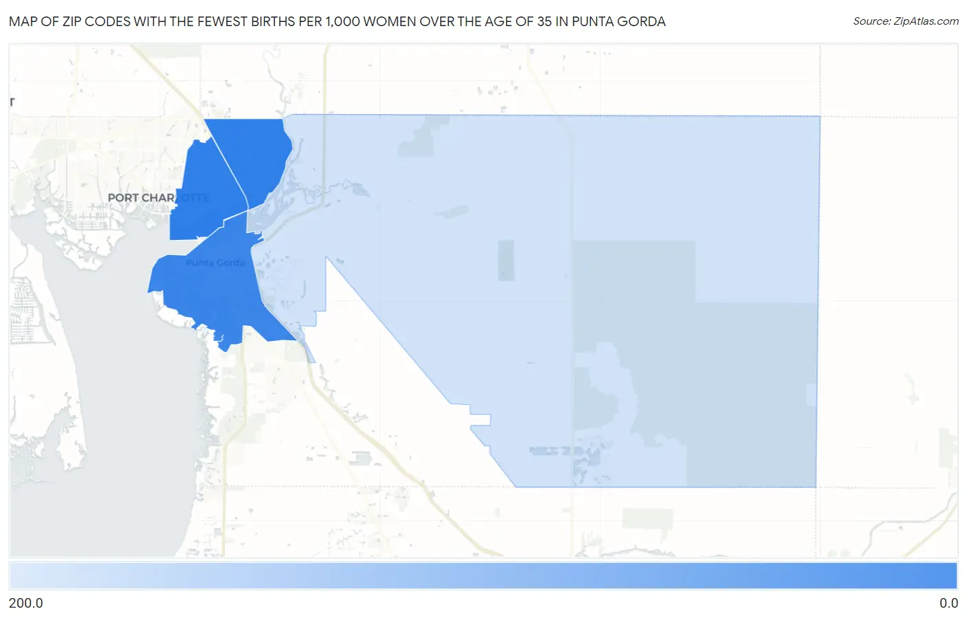 Zip Codes with the Fewest Births per 1,000 Women Over the Age of 35 in Punta Gorda Map