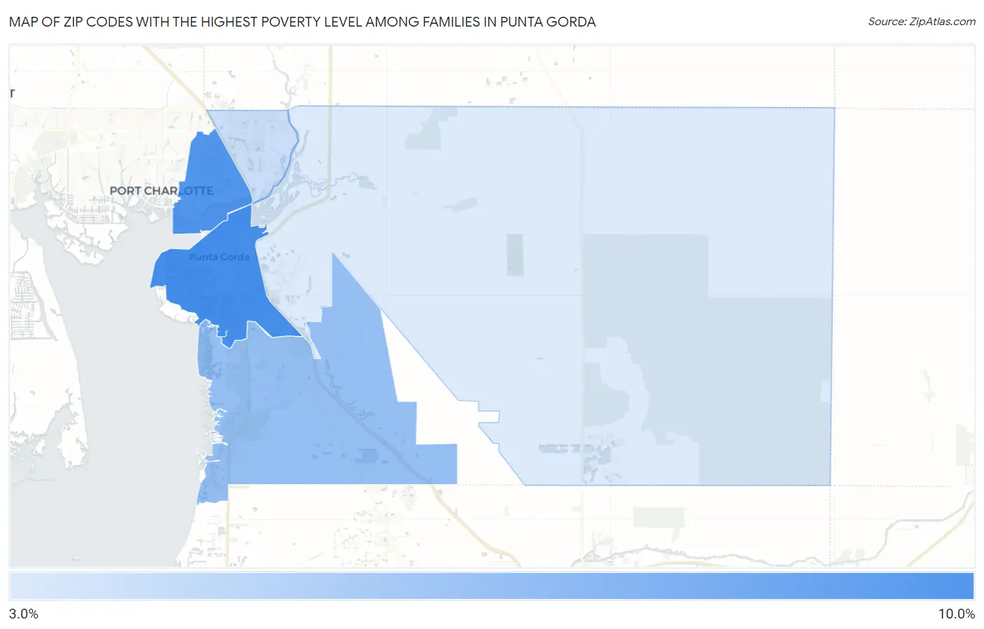 Zip Codes with the Highest Poverty Level Among Families in Punta Gorda Map