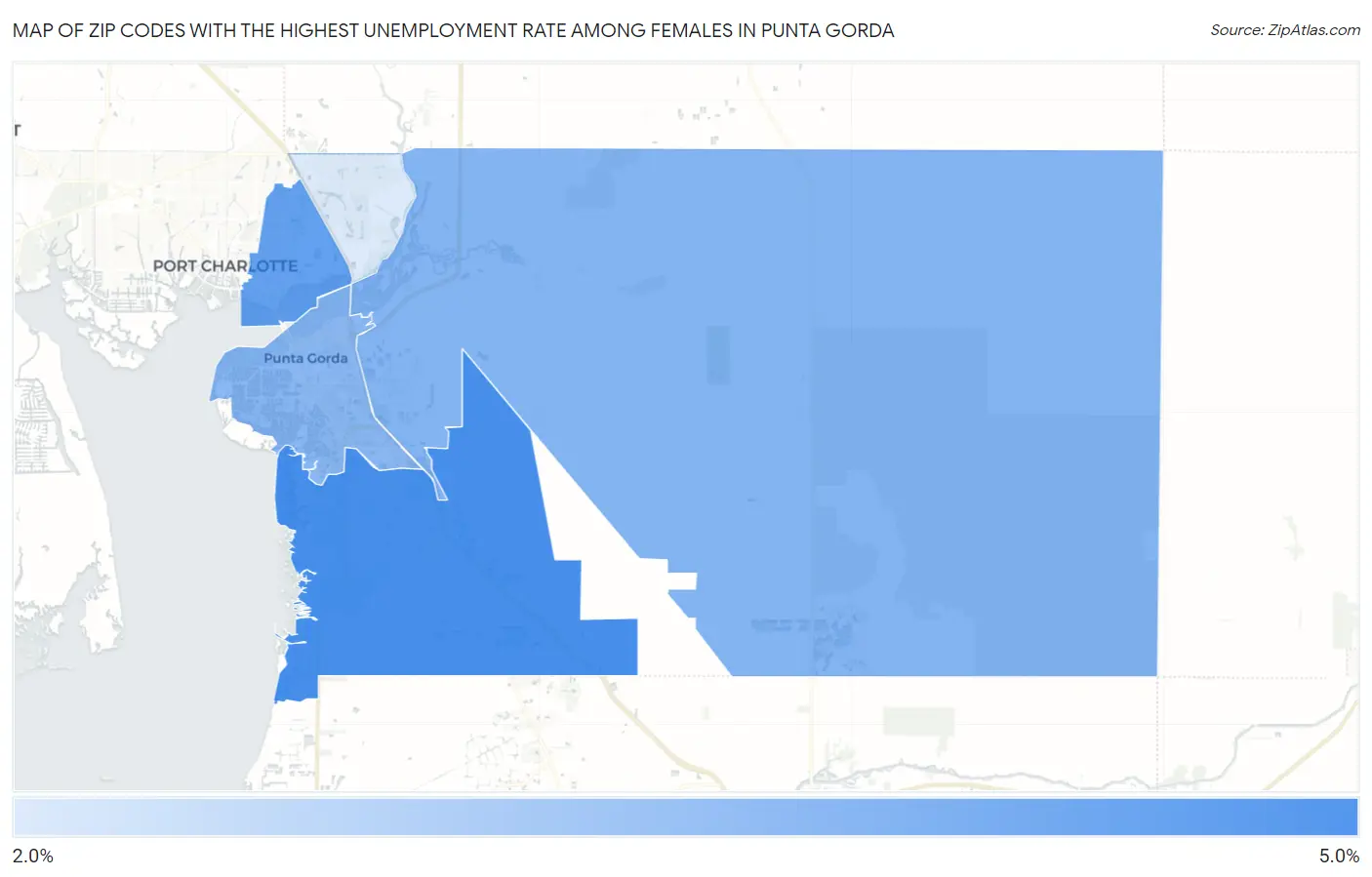 Zip Codes with the Highest Unemployment Rate Among Females in Punta Gorda Map