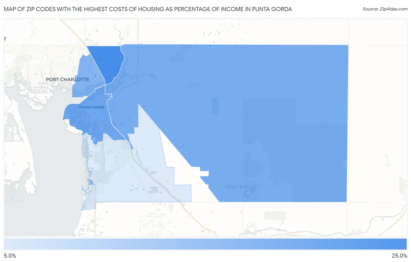 Zip Codes with the Highest Costs of Housing as Percentage of Income in Punta Gorda Map