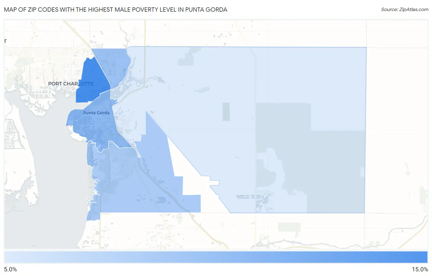 Zip Codes with the Highest Male Poverty Level in Punta Gorda Map