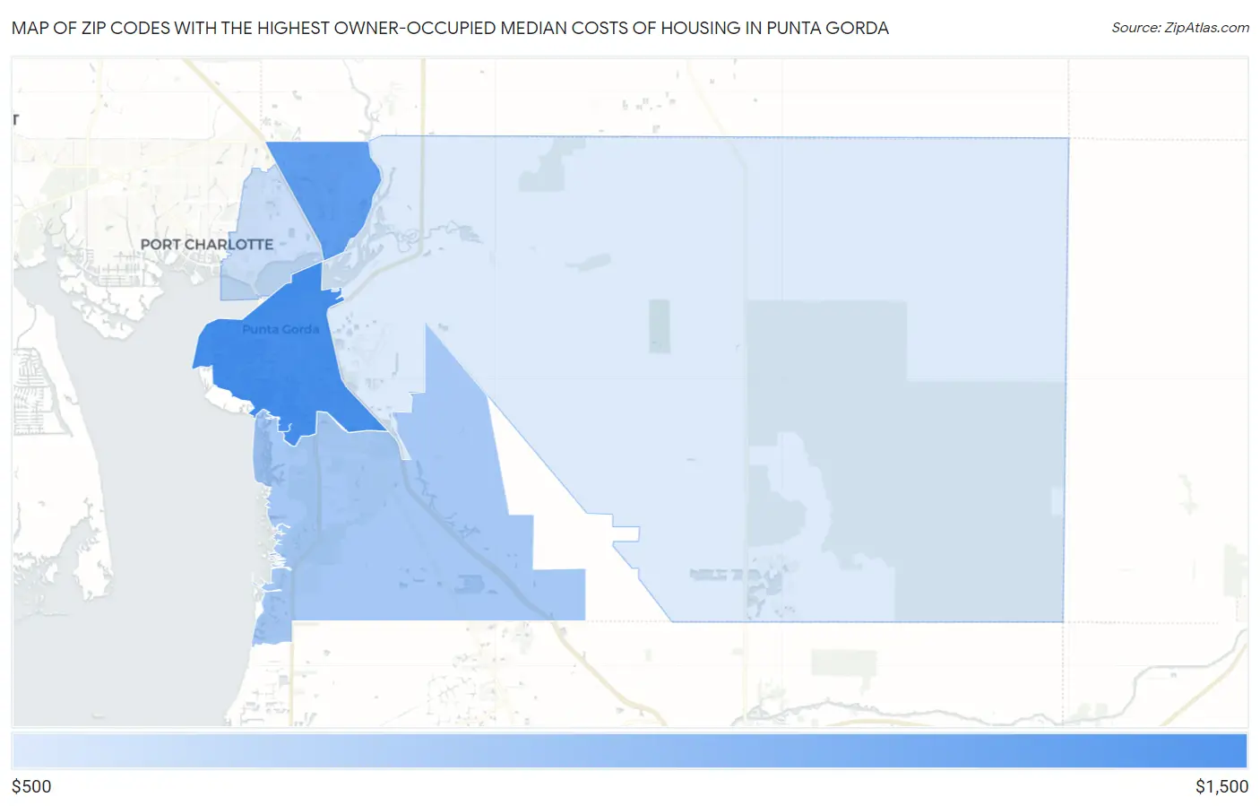 Zip Codes with the Highest Owner-Occupied Median Costs of Housing in Punta Gorda Map
