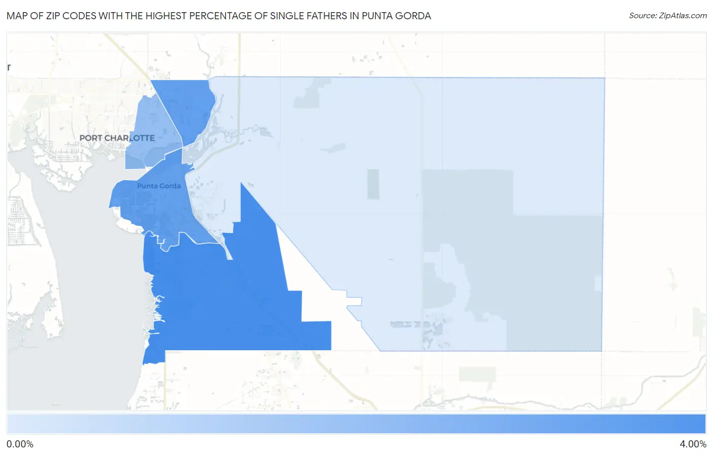 Zip Codes with the Highest Percentage of Single Fathers in Punta Gorda Map