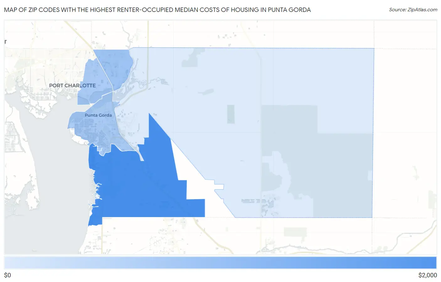 Zip Codes with the Highest Renter-Occupied Median Costs of Housing in Punta Gorda Map