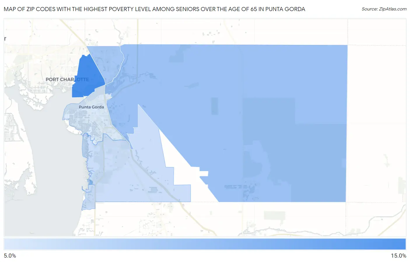 Zip Codes with the Highest Poverty Level Among Seniors Over the Age of 65 in Punta Gorda Map