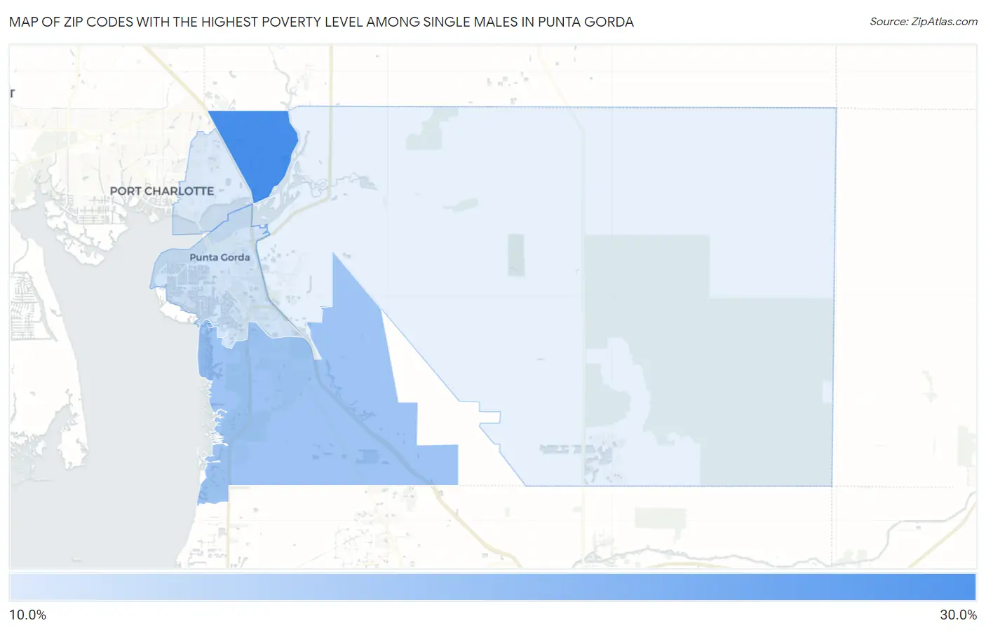 Zip Codes with the Highest Poverty Level Among Single Males in Punta Gorda Map