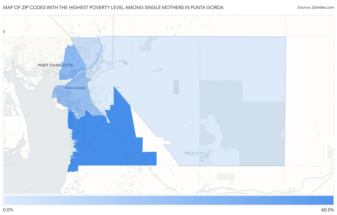 Zip Codes with the Highest Poverty Level Among Single Mothers in Punta Gorda Map