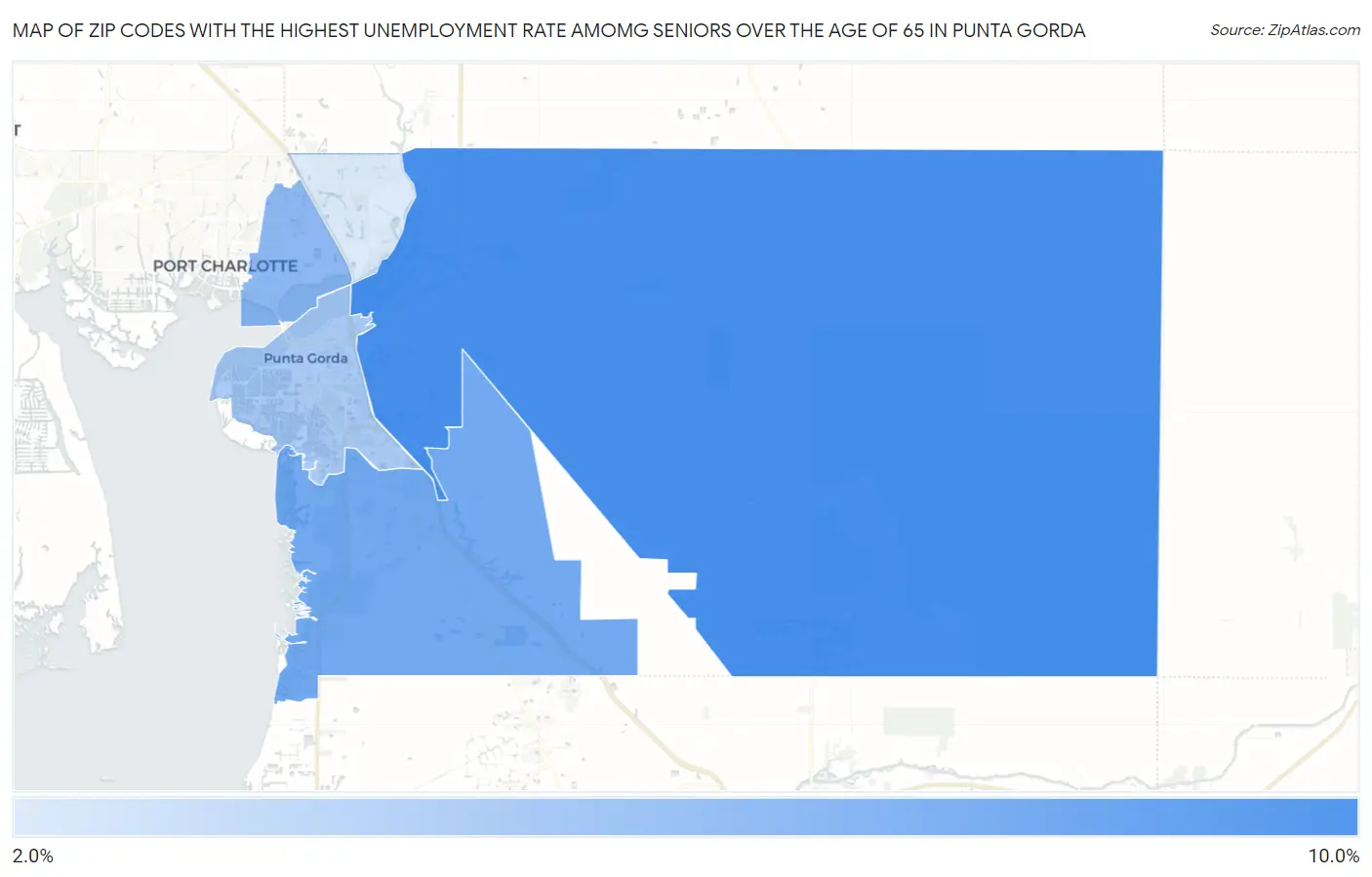 Zip Codes with the Highest Unemployment Rate Amomg Seniors Over the Age of 65 in Punta Gorda Map