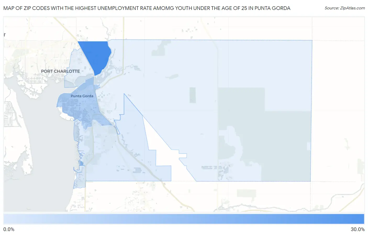 Zip Codes with the Highest Unemployment Rate Amomg Youth Under the Age of 25 in Punta Gorda Map