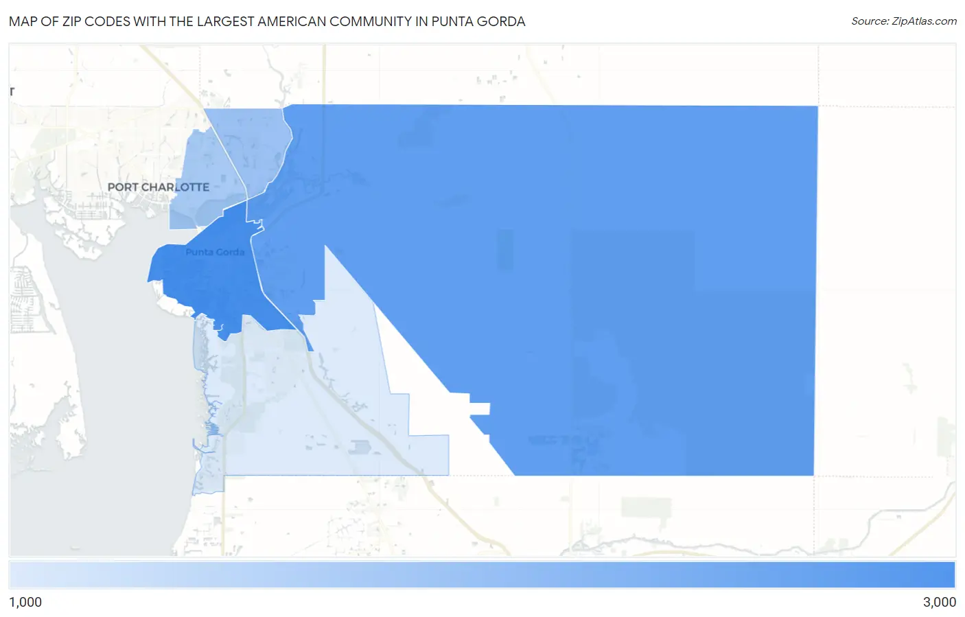 Zip Codes with the Largest American Community in Punta Gorda Map