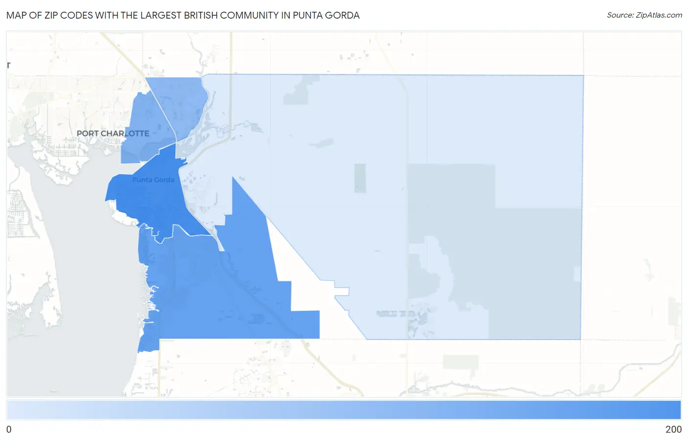 Zip Codes with the Largest British Community in Punta Gorda Map