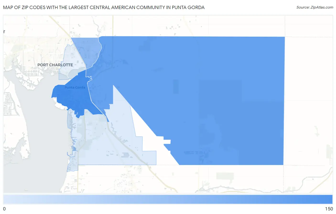 Zip Codes with the Largest Central American Community in Punta Gorda Map