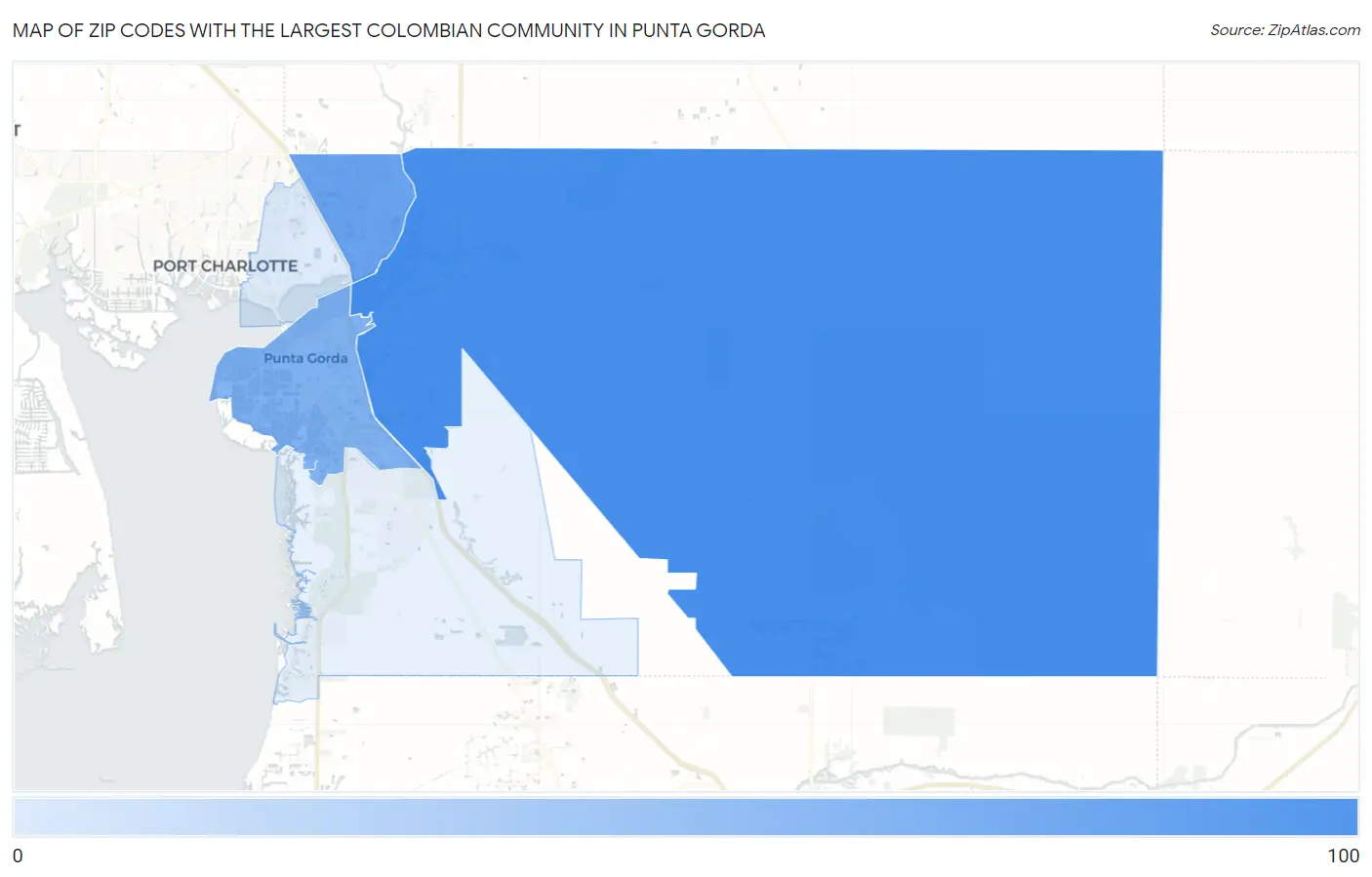 Zip Codes with the Largest Colombian Community in Punta Gorda Map