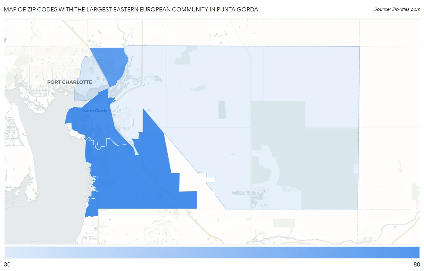 Zip Codes with the Largest Eastern European Community in Punta Gorda Map