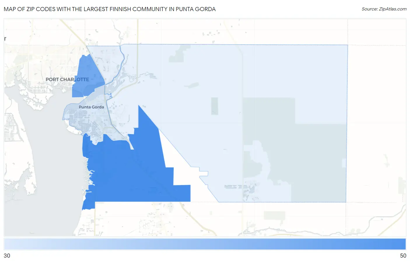 Zip Codes with the Largest Finnish Community in Punta Gorda Map